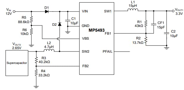 Application Circuit Diagram - Monolithic Power Systems (MPS) MP5493 Switching Voltage Regulators
